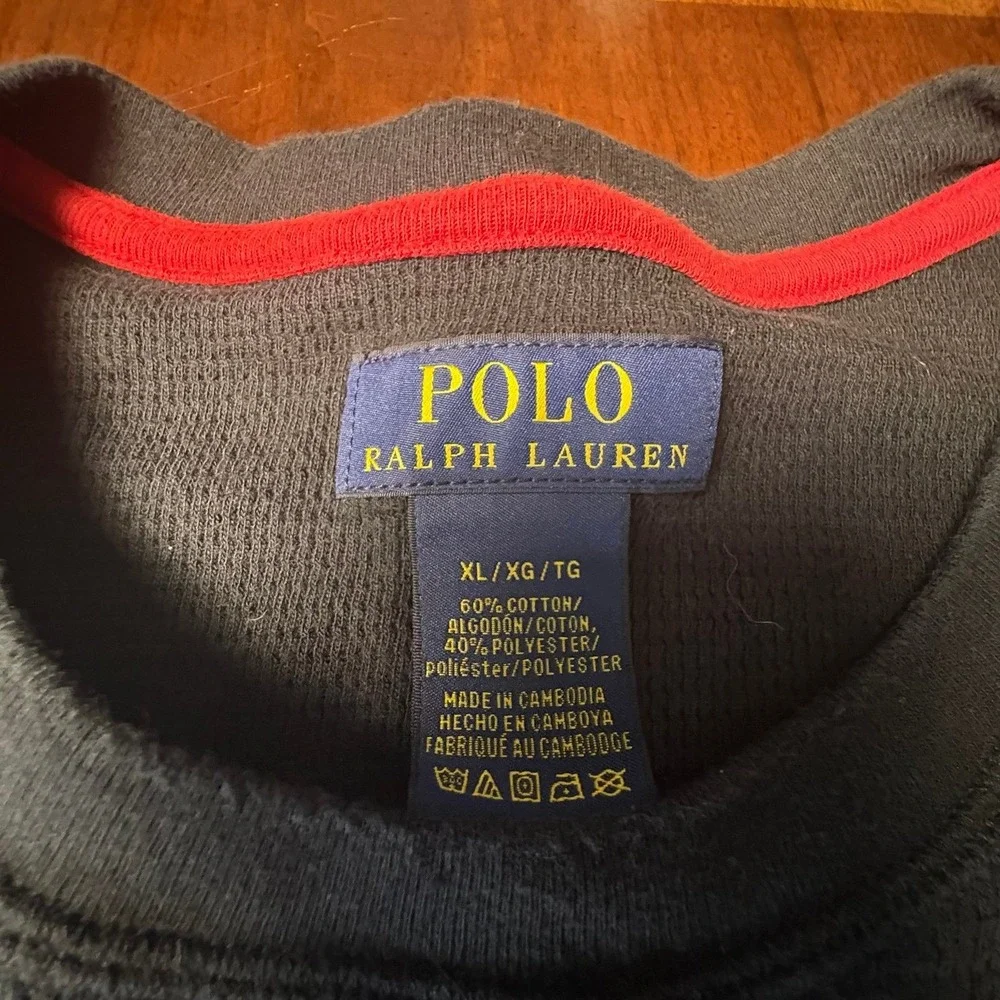 Polo Ralph Lauren Black Waffle Knit Thermal T-Shirt XL Red Pony